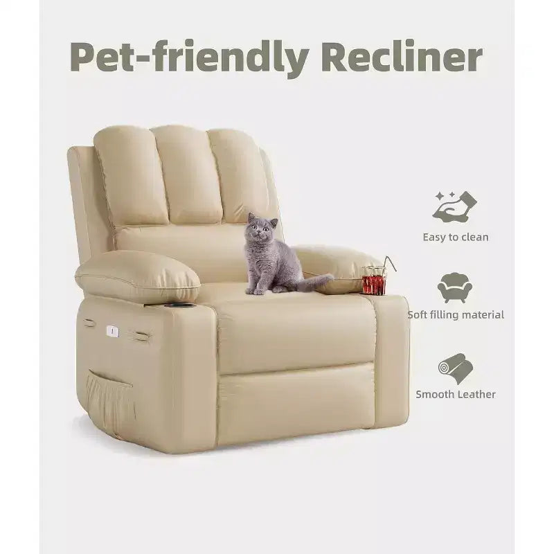 Recliner Chair with Heat and Massage - 360 Swivel&Faux Leather Rocking Chair with Cup Holder for Living Rooms, Bedrooms