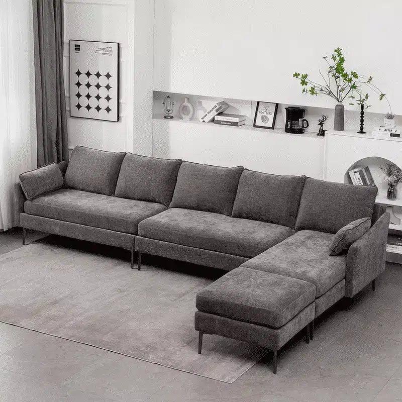 EROMMY U Shaped Sectional Sofa,Chenille Convertible Sectional Couch Ottman for Living Room,Grey