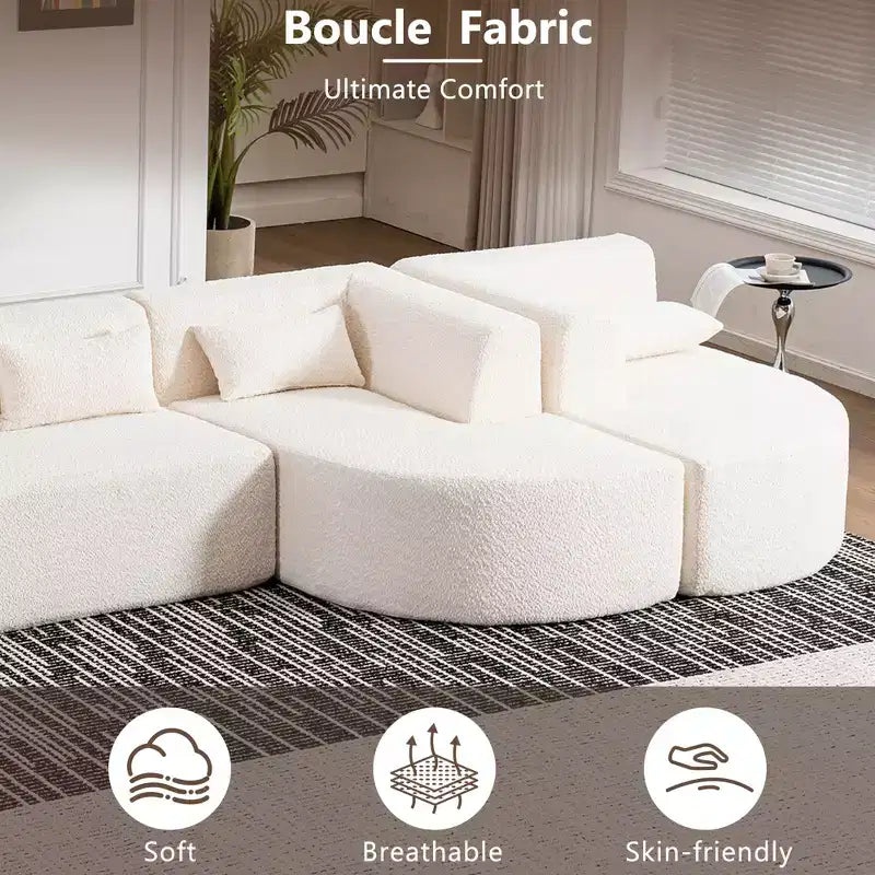 Whisen 144 Upholstered Sofa with Two Chaise & Five Pillows