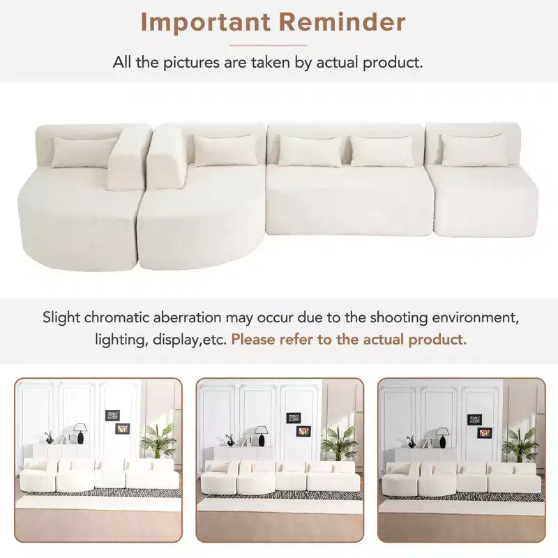 Whisen 144 Upholstered Sofa with Two Chaise & Five Pillows