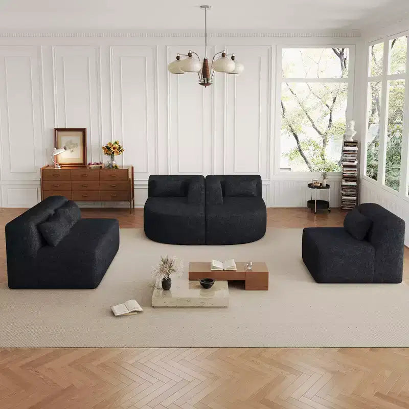 Whisen 144 Upholstered Sofa with Two Chaise & Five Pillows