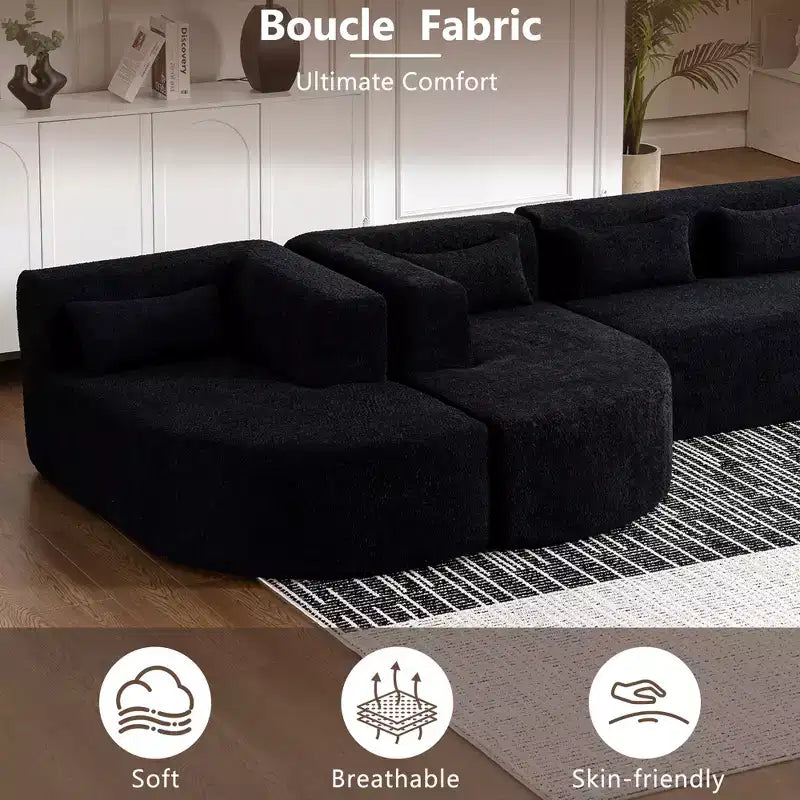 Whisen 144 Upholstered Sofa with Two Chaise & Five Pillows