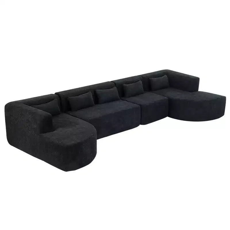 Whisen 144 Upholstered Sofa with Two Chaise & Five Pillows
