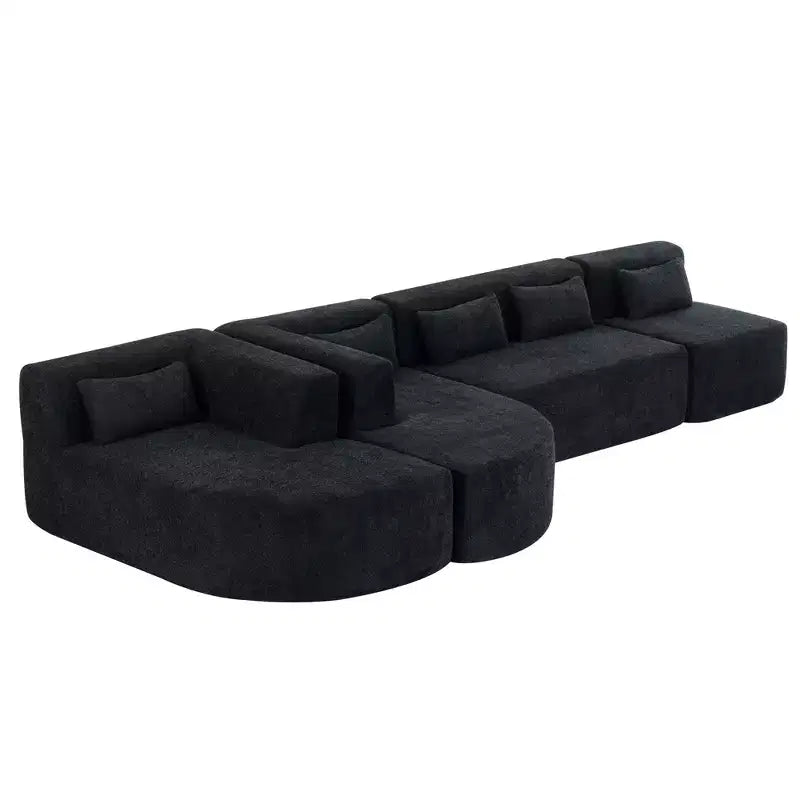 Whisen 144 Upholstered Sofa with Two Chaise & Five Pillows