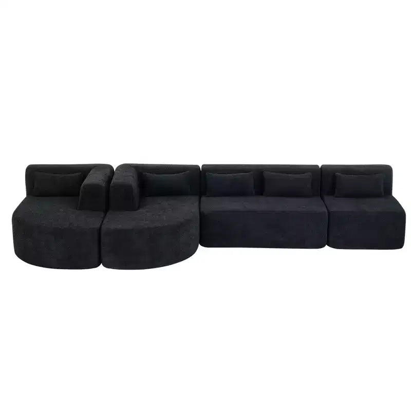 Whisen 144 Upholstered Sofa with Two Chaise & Five Pillows