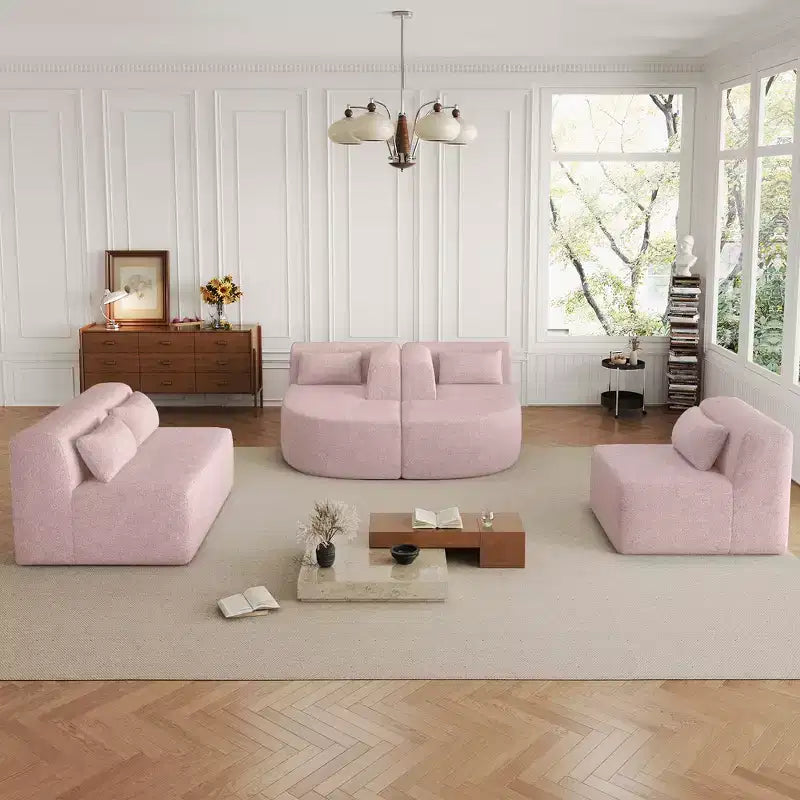 Whisen 144 Upholstered Sofa with Two Chaise & Five Pillows