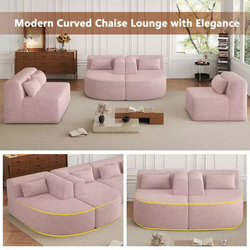 Whisen 144 Upholstered Sofa with Two Chaise & Five Pillows