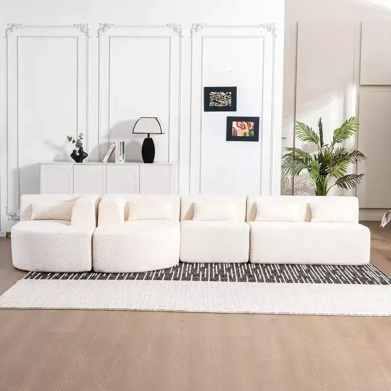Whisen 144 Upholstered Sofa with Two Chaise & Five Pillows