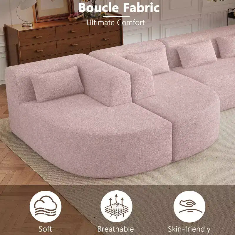 Whisen 144 Upholstered Sofa with Two Chaise & Five Pillows