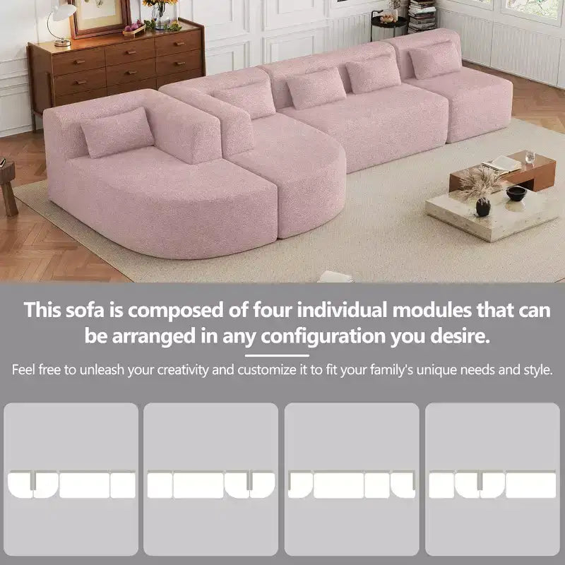 Whisen 144 Upholstered Sofa with Two Chaise & Five Pillows