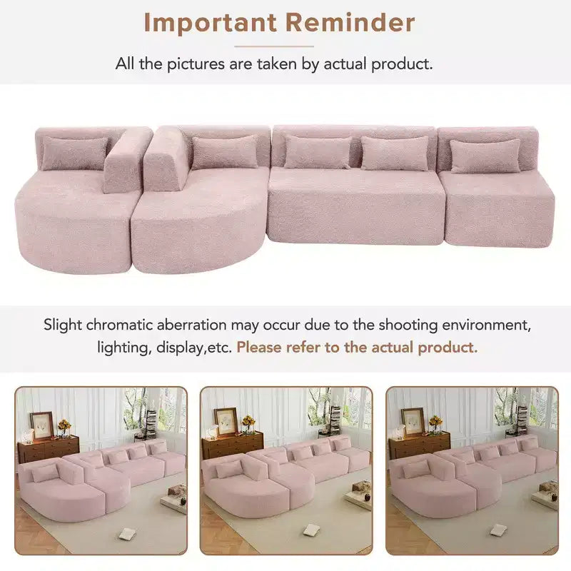 Whisen 144 Upholstered Sofa with Two Chaise & Five Pillows