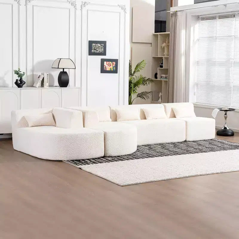 Whisen 144 Upholstered Sofa with Two Chaise & Five Pillows