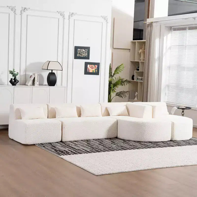 Whisen 144 Upholstered Sofa with Two Chaise & Five Pillows