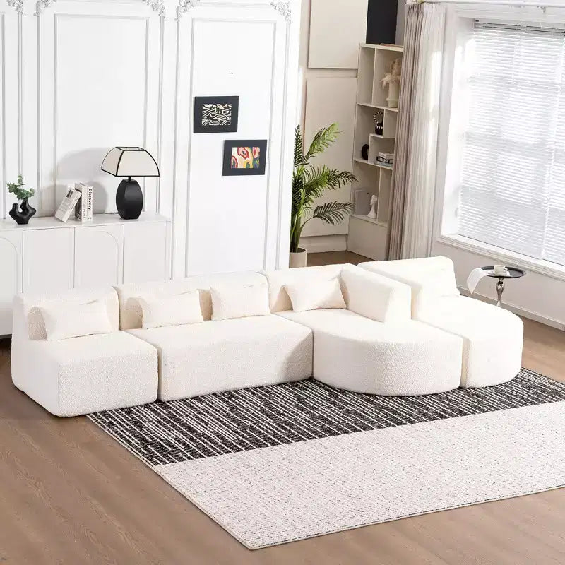 Whisen 144 Upholstered Sofa with Two Chaise & Five Pillows