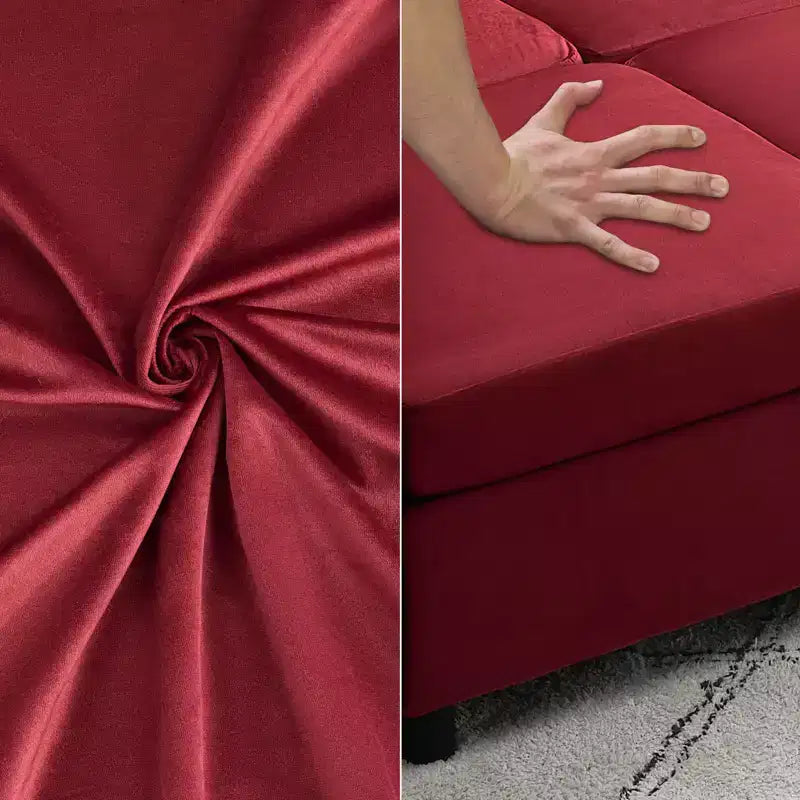 Whizmax 9-Seaters Reversible Velvet Modular Sectional Sleeper Sofa with Ottomans, Storage and Chaise - Wine Red