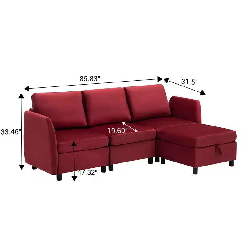 Whizmax 9-Seaters Reversible Velvet Modular Sectional Sleeper Sofa with Ottomans, Storage and Chaise - Wine Red