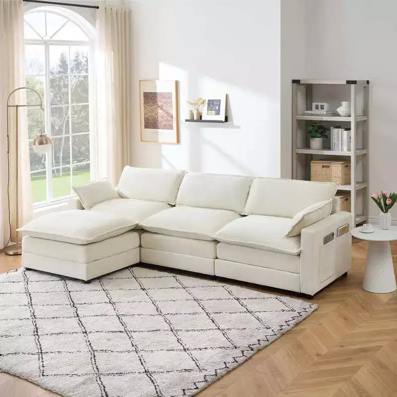 Whizmax 3-Seater Comfort Velvet Sofa, L-Shaped Long Sofa, Deep Seat with Footstool, Suitable for Bedroom, Living Room and Study