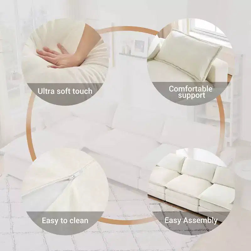 Whizmax 3-Seater Comfort Velvet Sofa, L-Shaped Long Sofa, Deep Seat with Footstool, Suitable for Bedroom, Living Room and Study