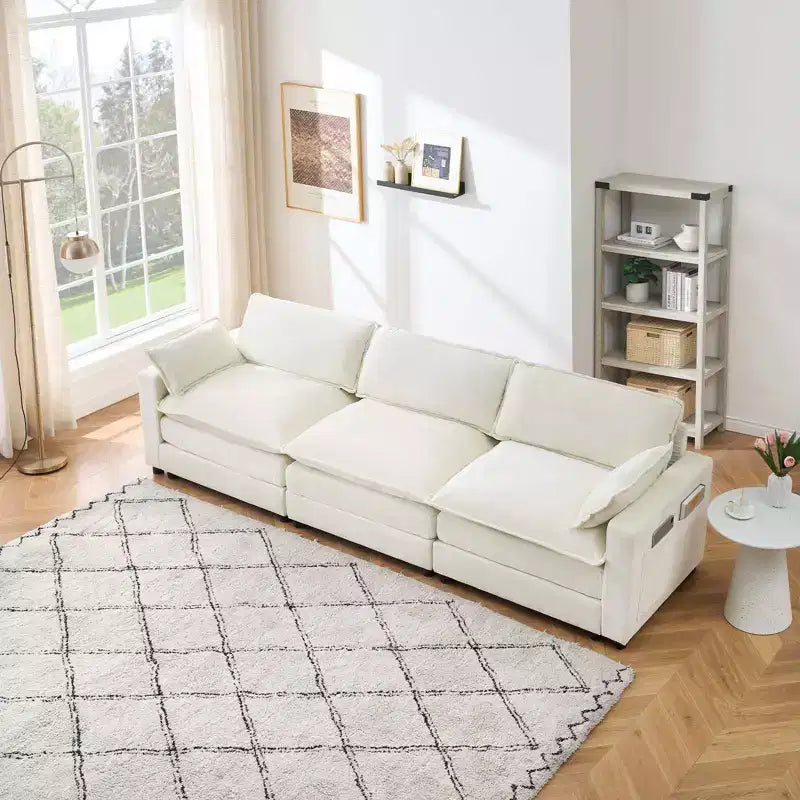 Whizmax 3-Seater Comfort Velvet Sofa, L-Shaped Long Sofa, Deep Seat with Footstool, Suitable for Bedroom, Living Room and Study