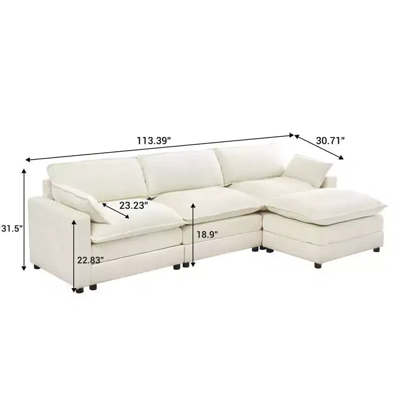 Whizmax 3-Seater Comfort Velvet Sofa, L-Shaped Long Sofa, Deep Seat with Footstool, Suitable for Bedroom, Living Room and Study