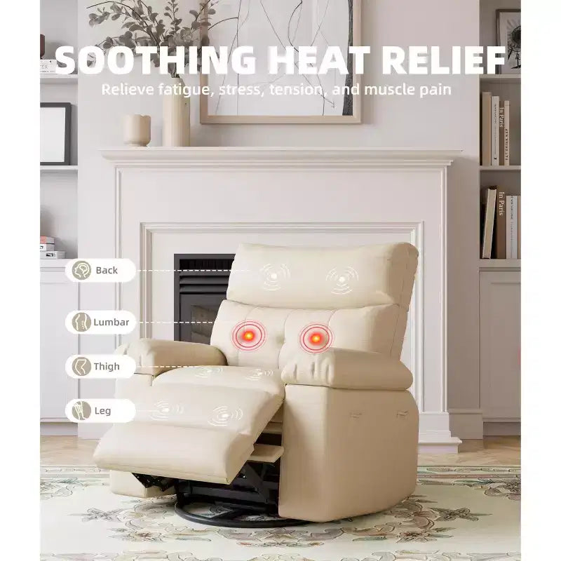 Recliner Chair, Electric Rocker Swivel USB Charger for Adults, with Vibrating Massage and Heating, for Living Room, Bedroom