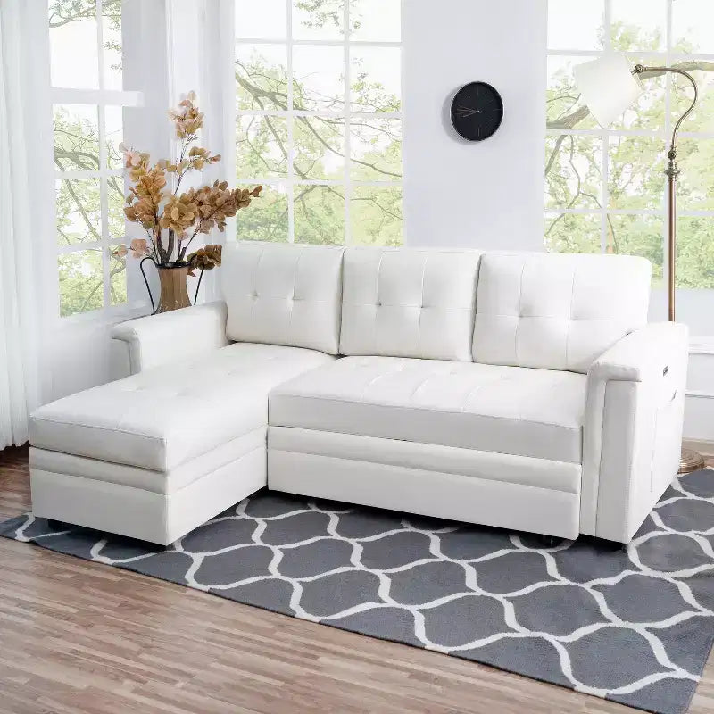 Home Imports Emporium Reversible Sleeper Sectional Sofa  Convertible Couch with Storage Chaise & Built-In USB Ports for Modern Living Rooms