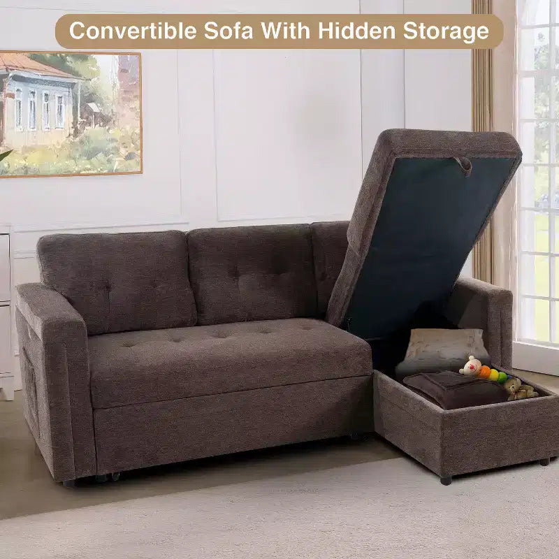 Home Imports Emporium Reversible Sleeper Sectional Sofa  Convertible Couch with Storage Chaise & Built-In USB Ports for Modern Living Rooms
