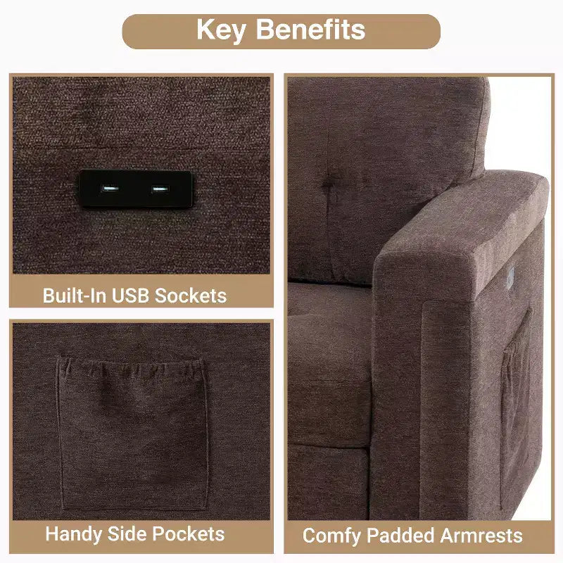 Home Imports Emporium Reversible Sleeper Sectional Sofa  Convertible Couch with Storage Chaise & Built-In USB Ports for Modern Living Rooms