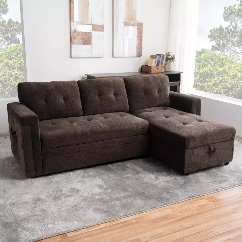 Home Imports Emporium Reversible Sleeper Sectional Sofa  Convertible Couch with Storage Chaise & Built-In USB Ports for Modern Living Rooms
