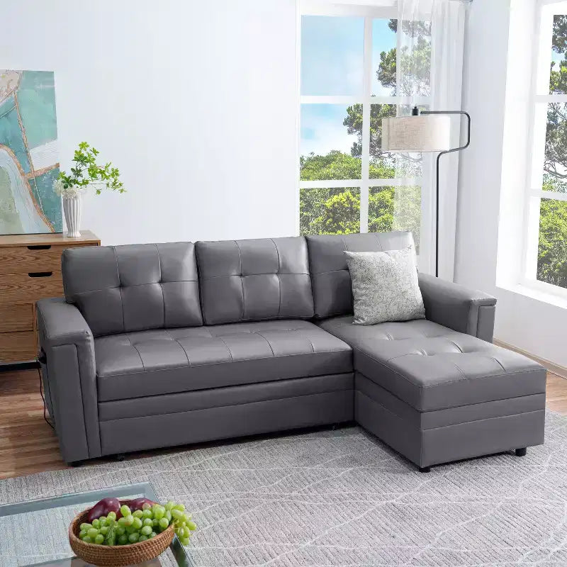 Home Imports Emporium Reversible Sleeper Sectional Sofa  Convertible Couch with Storage Chaise & Built-In USB Ports for Modern Living Rooms