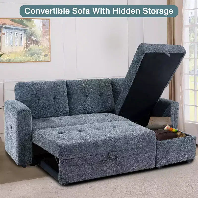 Home Imports Emporium Reversible Sleeper Sectional Sofa  Convertible Couch with Storage Chaise & Built-In USB Ports for Modern Living Rooms