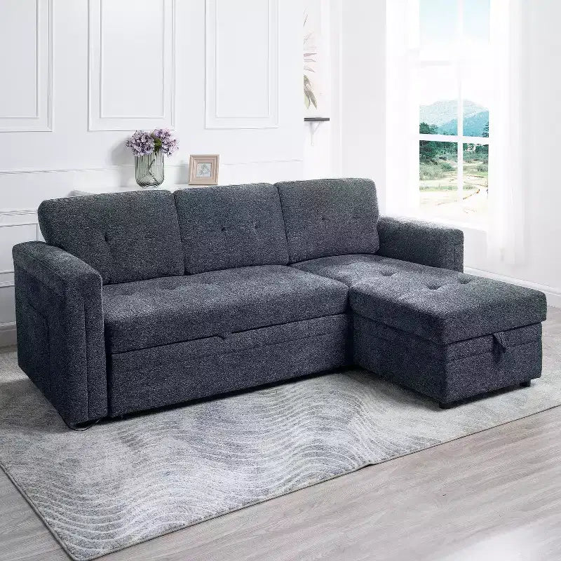 Home Imports Emporium Reversible Sleeper Sectional Sofa  Convertible Couch with Storage Chaise & Built-In USB Ports for Modern Living Rooms
