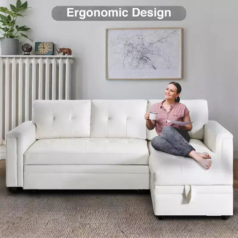 Home Imports Emporium Reversible Sleeper Sectional Sofa  Convertible Couch with Storage Chaise & Built-In USB Ports for Modern Living Rooms