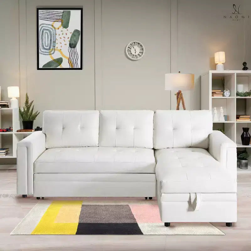 Home Imports Emporium Reversible Sleeper Sectional Sofa  Convertible Couch with Storage Chaise & Built-In USB Ports for Modern Living Rooms