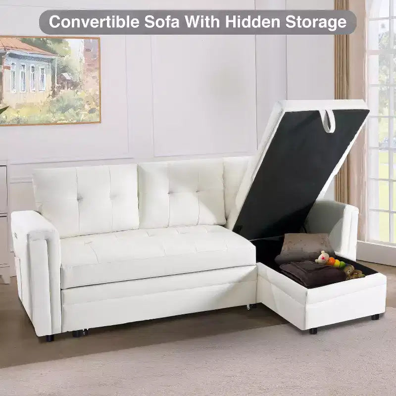 Home Imports Emporium Reversible Sleeper Sectional Sofa  Convertible Couch with Storage Chaise & Built-In USB Ports for Modern Living Rooms