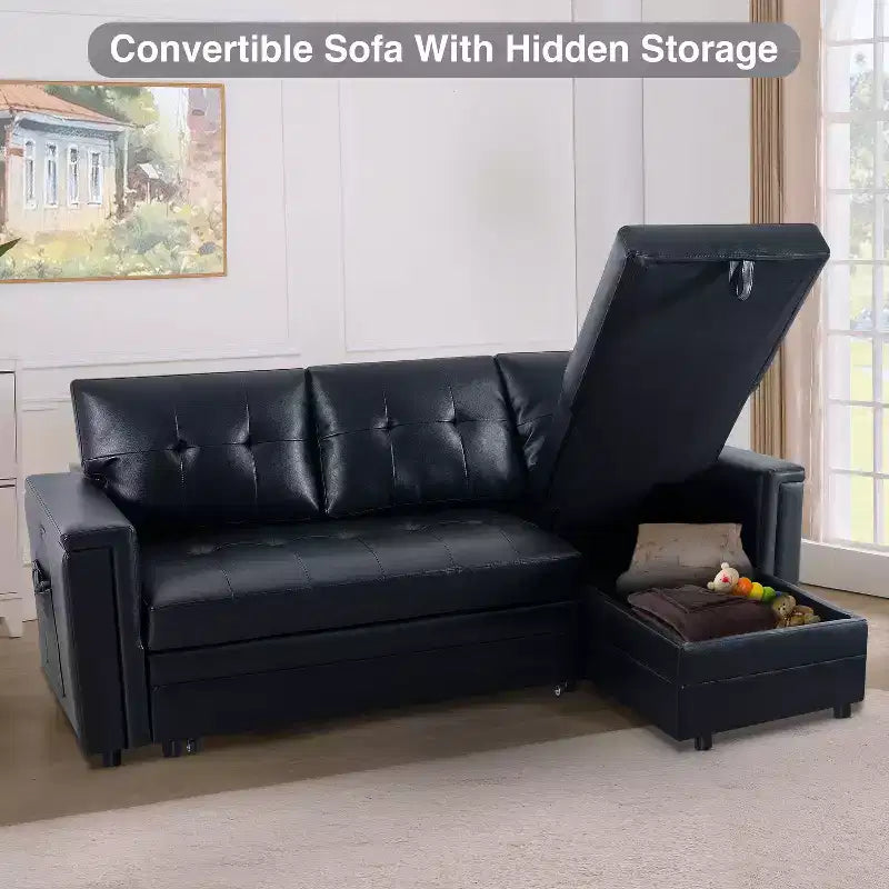 Home Imports Emporium Reversible Sleeper Sectional Sofa  Convertible Couch with Storage Chaise & Built-In USB Ports for Modern Living Rooms