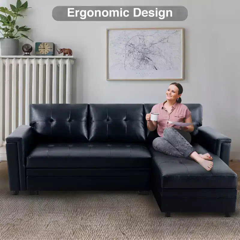 Home Imports Emporium Reversible Sleeper Sectional Sofa  Convertible Couch with Storage Chaise & Built-In USB Ports for Modern Living Rooms