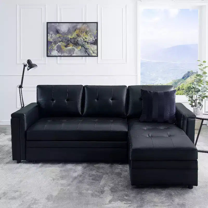 Home Imports Emporium Reversible Sleeper Sectional Sofa  Convertible Couch with Storage Chaise & Built-In USB Ports for Modern Living Rooms