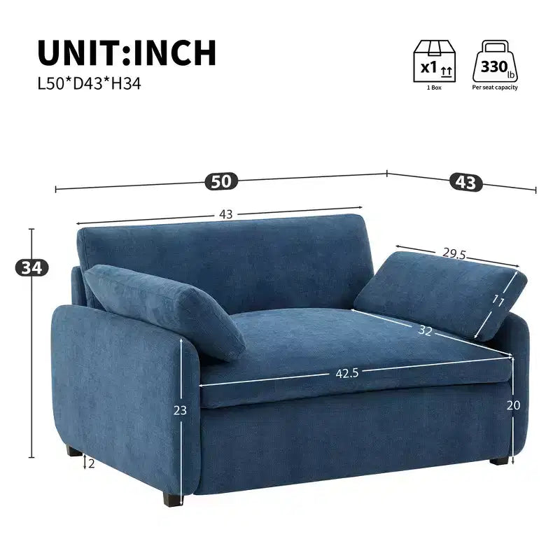 Whisen Modern Oversized Chenille Colorblock Single Sofa Chair, Wide and Deep Couch Lounge with Pillows