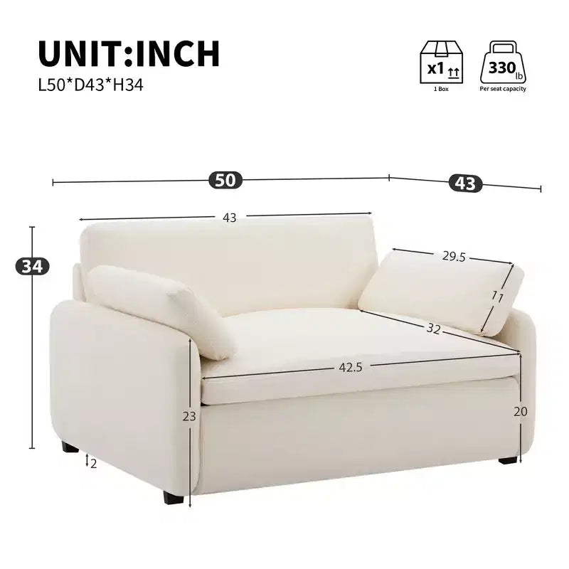 Whisen Modern Oversized Chenille Colorblock Single Sofa Chair, Wide and Deep Couch Lounge with Pillows