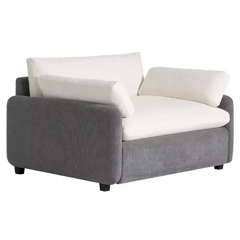Whisen Modern Oversized Chenille Colorblock Single Sofa Chair, Wide and Deep Couch Lounge with Pillows