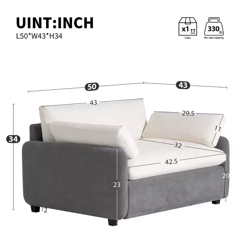 Whisen Modern Oversized Chenille Colorblock Single Sofa Chair, Wide and Deep Couch Lounge with Pillows