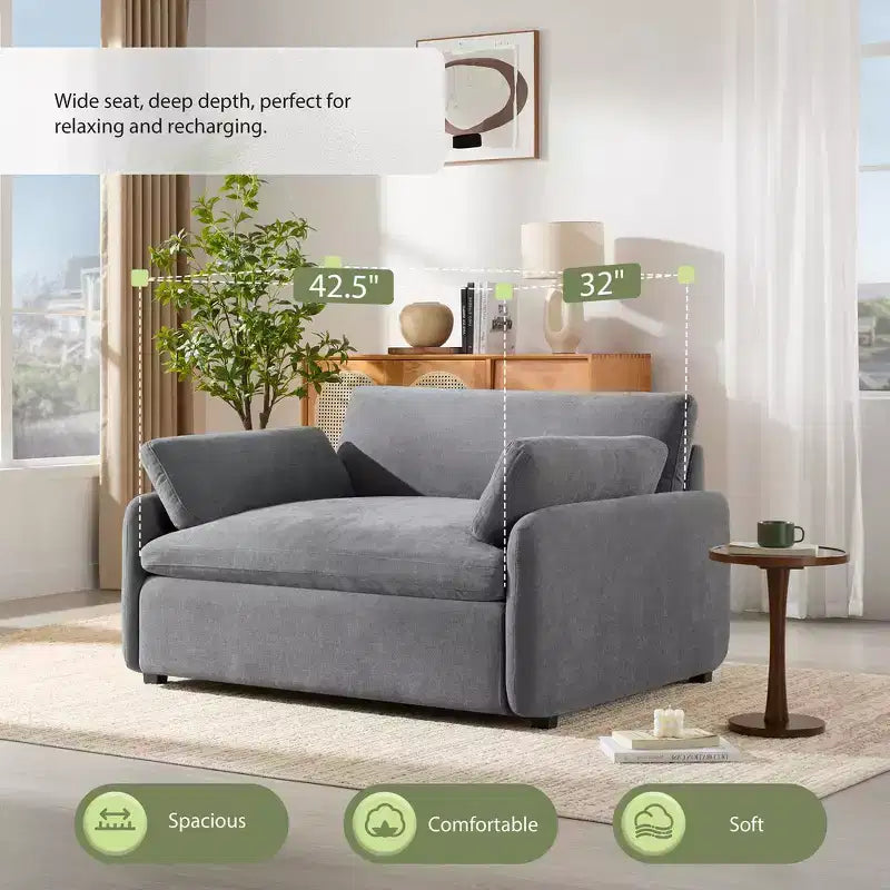 Whisen Modern Oversized Chenille Colorblock Single Sofa Chair, Wide and Deep Couch Lounge with Pillows