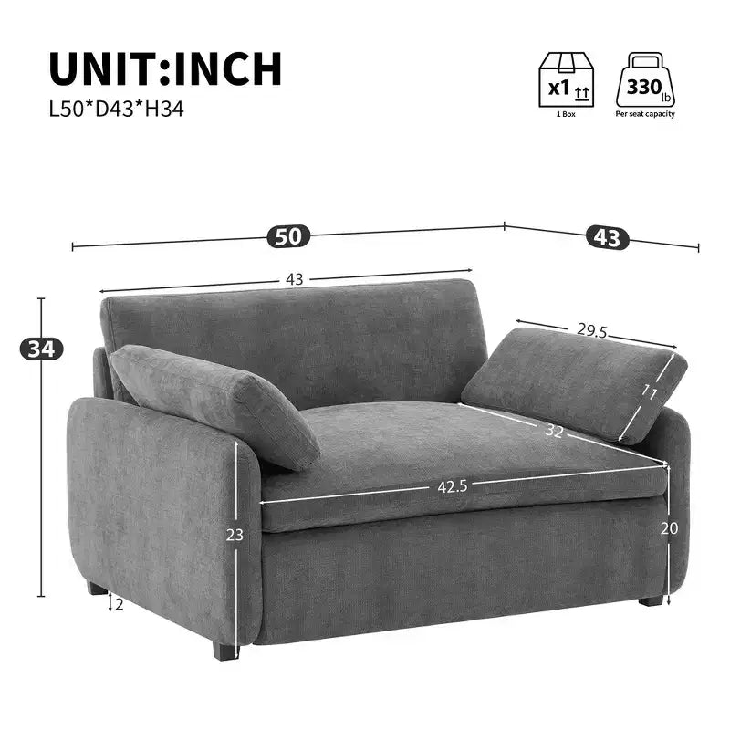 Whisen Modern Oversized Chenille Colorblock Single Sofa Chair, Wide and Deep Couch Lounge with Pillows