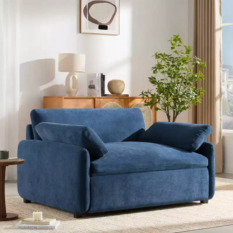 Whisen Modern Oversized Chenille Colorblock Single Sofa Chair, Wide and Deep Couch Lounge with Pillows