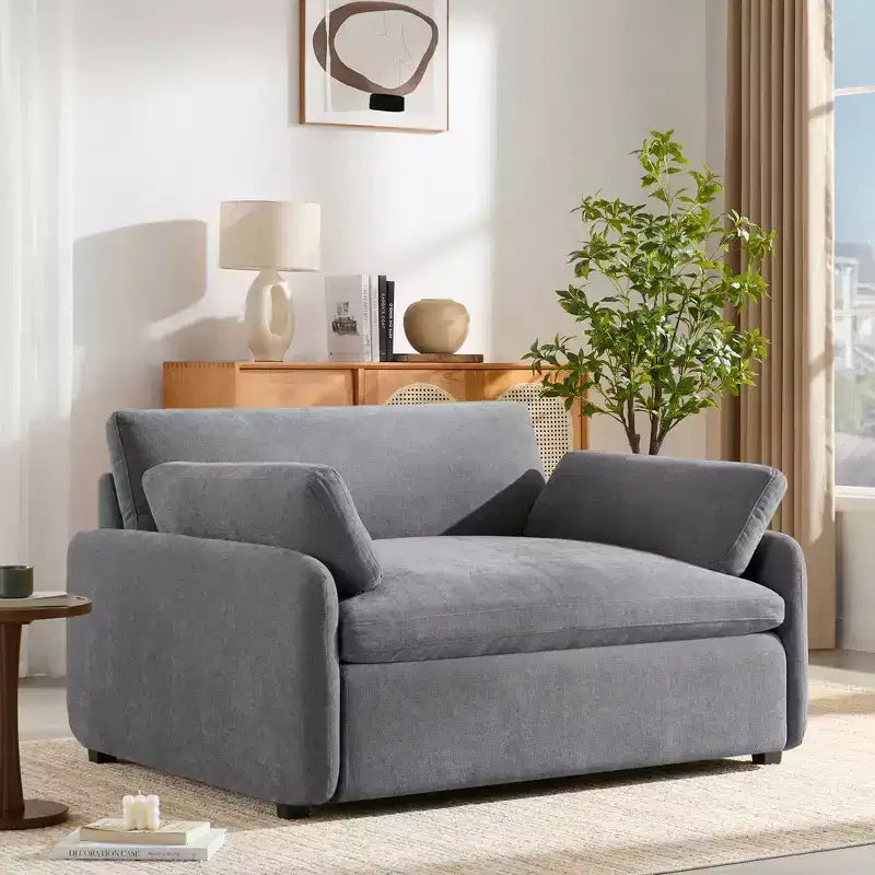 Sillón individual moderno y grande de chenilla en bloques de color Whisen, sofá lounge ancho y profundo con cojines