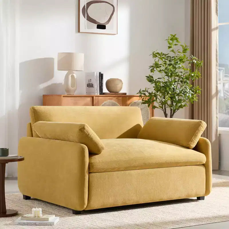 Sillón individual moderno y grande de chenilla en bloques de color Whisen, sofá lounge ancho y profundo con cojines