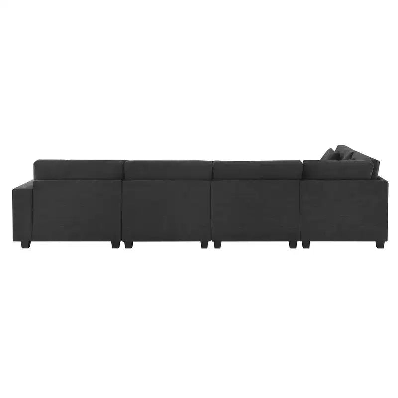 Whisen Modern Chenille U-shaped Sectional Sofa with Oversized Ottoman, Hidden Armrest Storage and Cup Holders, USB Charging Ports