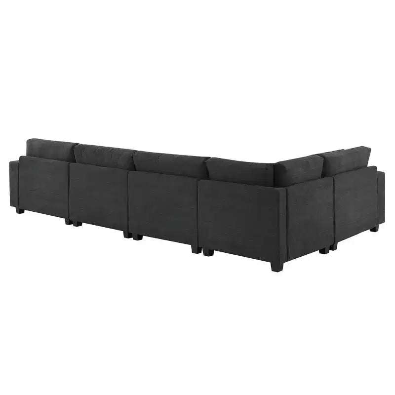 Whisen Modern Chenille U-shaped Sectional Sofa with Oversized Ottoman, Hidden Armrest Storage and Cup Holders, USB Charging Ports