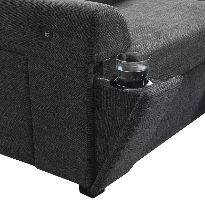 Whisen Modern Chenille U-shaped Sectional Sofa with Oversized Ottoman, Hidden Armrest Storage and Cup Holders, USB Charging Ports